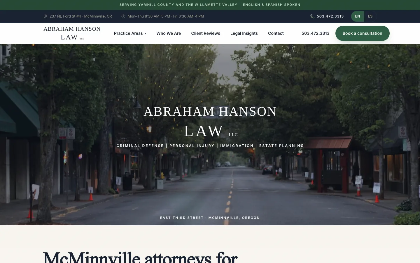 Abraham Hanson Law website built by Colee Software Services